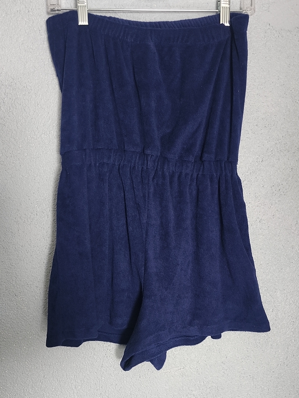 Navy Blue Women's Elastic Waist Terry Romper